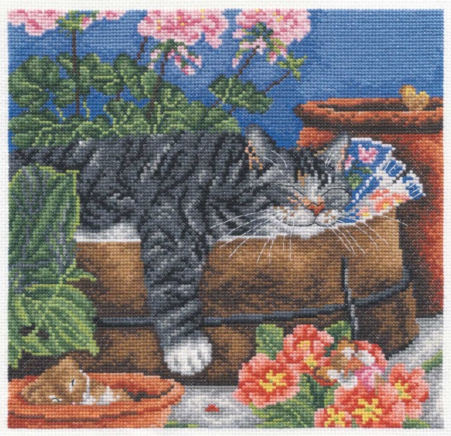 DMC Cross Stitch Kit - Cats - Cat In A Potting Shed