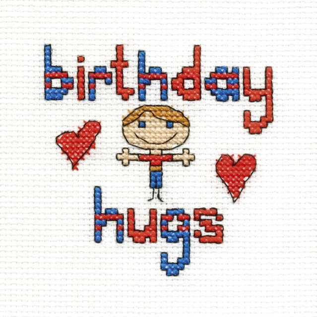 DMC Cross Stitch Kit - Mini Birthday Kit - Birthday Hugs Boy
